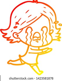 dibujo de línea de gradiente cálido de una mujer caricaturista llorando