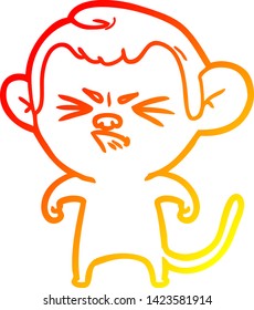 warm gradient line drawing of a cartoon annoyed monkey