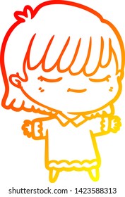 warm gradient line drawing of a cartoon woman