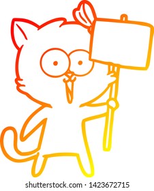 dibujo de línea de degradado cálido de un gato de dibujos animados