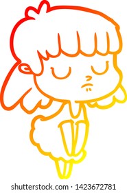 warm gradient line drawing of a cartoon indifferent woman