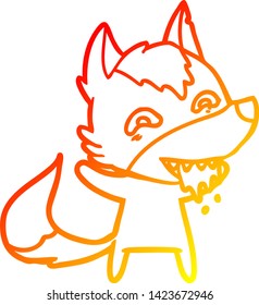 warm gradient line drawing of a cartoon hungry wolf