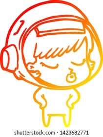 warm gradient line drawing of a cartoon pretty astronaut girl