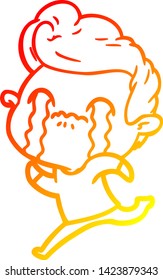 warm gradient line drawing of a cartoon man crying