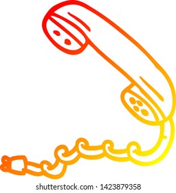 dibujo de línea de degradado cálido de un auricular de teléfono de dibujos animados