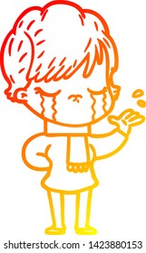 warm gradient line drawing of a cartoon woman crying