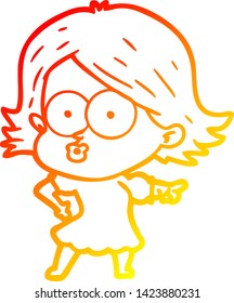 dibujo de línea de gradiente cálido de una niña de dibujos animados