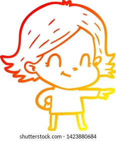 dibujo de línea de gradiente cálido de una chica amigable con dibujos animados