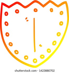 dibujo de línea de degradado cálido de un escudo de dibujos animados