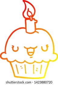 warm gradient line drawing of a cartoon cupcake