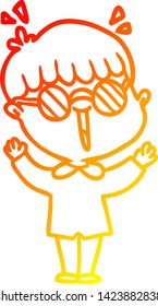 warm gradient line drawing of a cartoon boy wearing spectacles