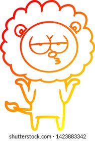 dibujo de línea de gradiente cálido de un león aburrido de dibujos animados