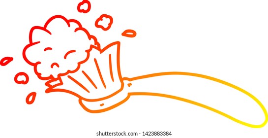 dibujo de línea de gradiente cálido de un cepillo de dientes de dibujos animados y pasta de dientes