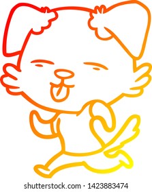 warm gradient line drawing of a cartoon running dog sticking out tongue