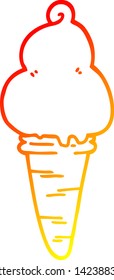 warm gradient line drawing of a cartoon ice cream