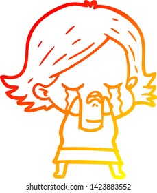 warm gradient line drawing of a cartoon girl crying