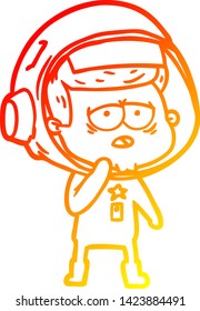 warm gradient line drawing of a cartoon tired astronaut
