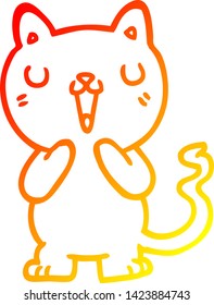 dibujo de línea de degradado cálido de un gato de dibujos animados