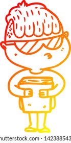 warm gradient line drawing of a cartoon boy wearing sunglasses