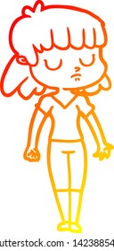 warm gradient line drawing of a cartoon indifferent woman