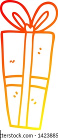 dibujo de línea de gradiente cálido de un regalo envuelto en dibujos animados