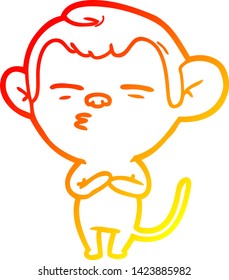 warm gradient line drawing of a cartoon suspicious monkey