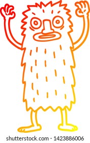 warm gradient line drawing of a cartoon bigfoot creature
