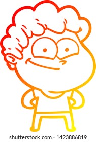 warm gradient line drawing of a cartoon happy man