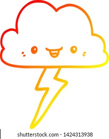 warm gradient line drawing of a cartoon storm cloud