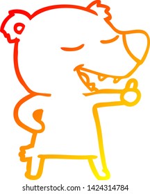 dibujo de línea de degradado cálido de un oso de dibujos animados