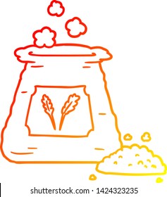 dibujo de línea de gradiente cálido de una bolsa de harina de dibujos animados