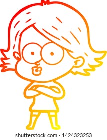 warm gradient line drawing of a cartoon girl pouting