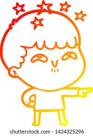 warm gradient line drawing of a cartoon amazed boy