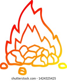 warm gradient line drawing of a cartoon burning coals