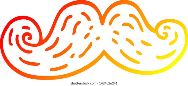 warm gradient line drawing of a cartoon curly mustache