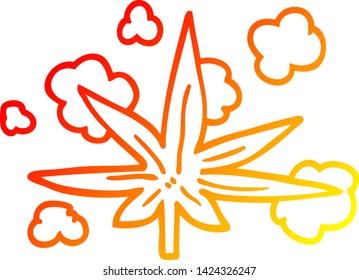 dibujo de línea de degradado cálido de una hoja de caricatura de marihuana