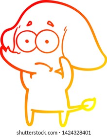 warm gradient line drawing of a cartoon unsure elephant