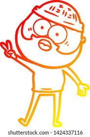 dibujo de línea de gradiente cálido de un hombre barbudo de dibujos animados
