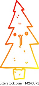 dibujo de línea de degradado cálido de un árbol de navidad de dibujos animados