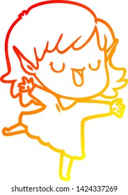 warm gradient line drawing of a cartoon elf girl