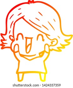 warm gradient line drawing of a cartoon happy woman