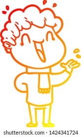 warm gradient line drawing of a cartoon happy man
