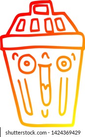 warm gradient line drawing of a cartoon waste bin