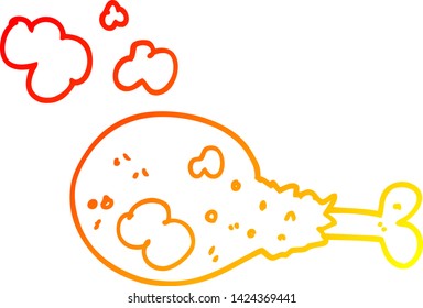 dibujo de línea de gradiente cálido de una pierna de pollo cocida con dibujos animados