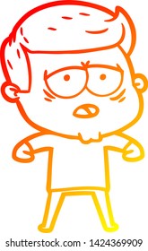 warm gradient line drawing of a cartoon tired man