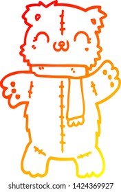 dibujo de línea de degradado cálido de un oso de peluche de dibujos animados