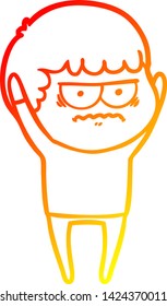 warm gradient line drawing of a cartoon annoyed man
