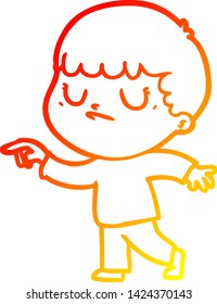 warm gradient line drawing of a cartoon grumpy boy