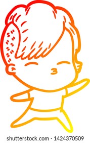 warm gradient line drawing of a cartoon squinting girl