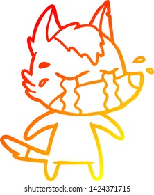 warm gradient line drawing of a cartoon crying wolf